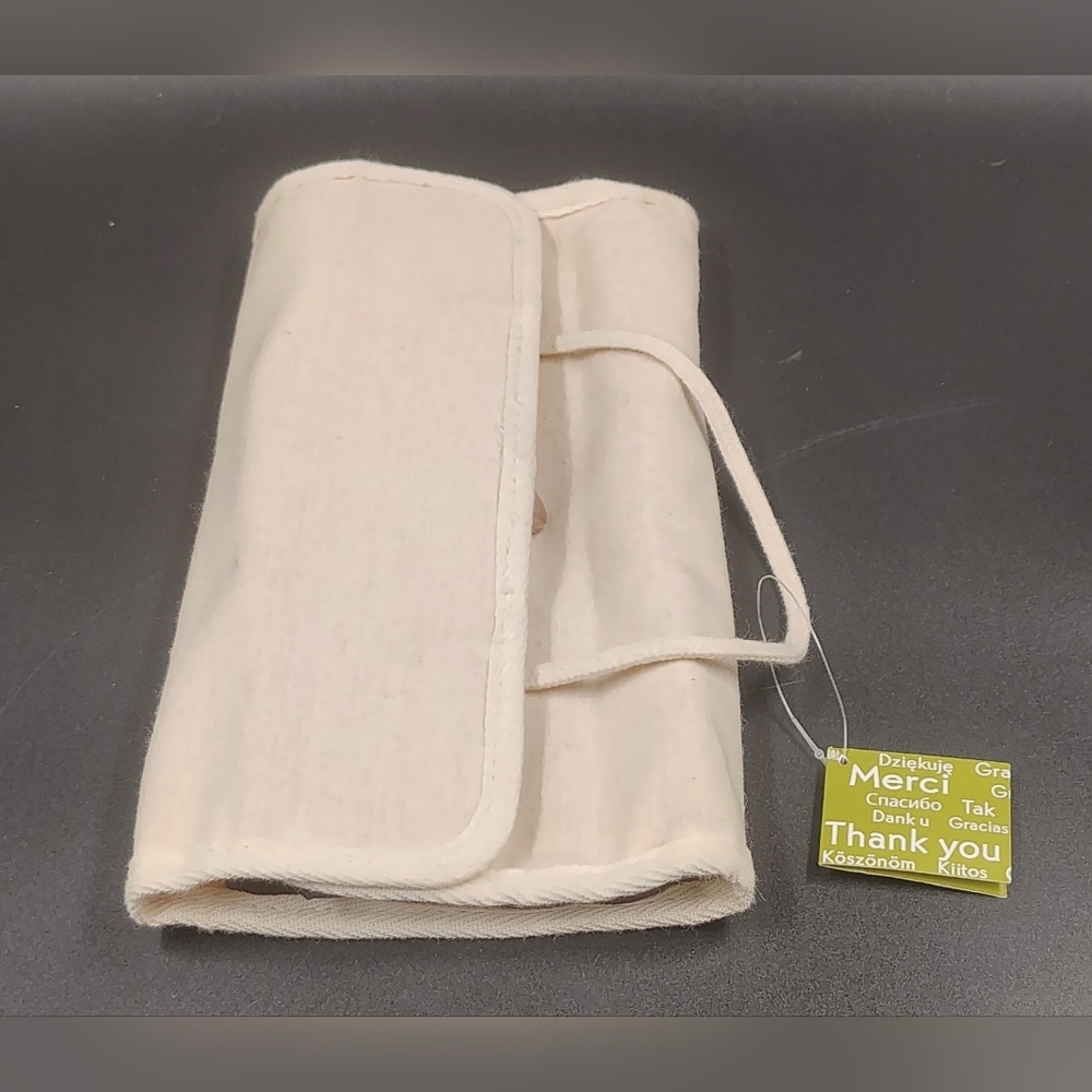 FREE w/ Purchase Beige Canvas Hanging Travel Cosmetic Bag w/ Wood Button Closure - Picture 2 of 9